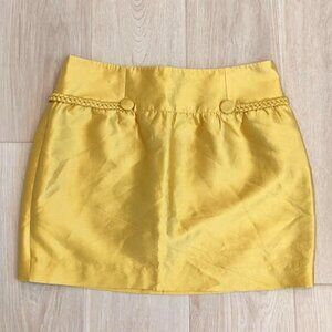 Reiss Gold/Yellow Hillary Mini Skirt Silk/Cotton Braid Button UK 12 US 8